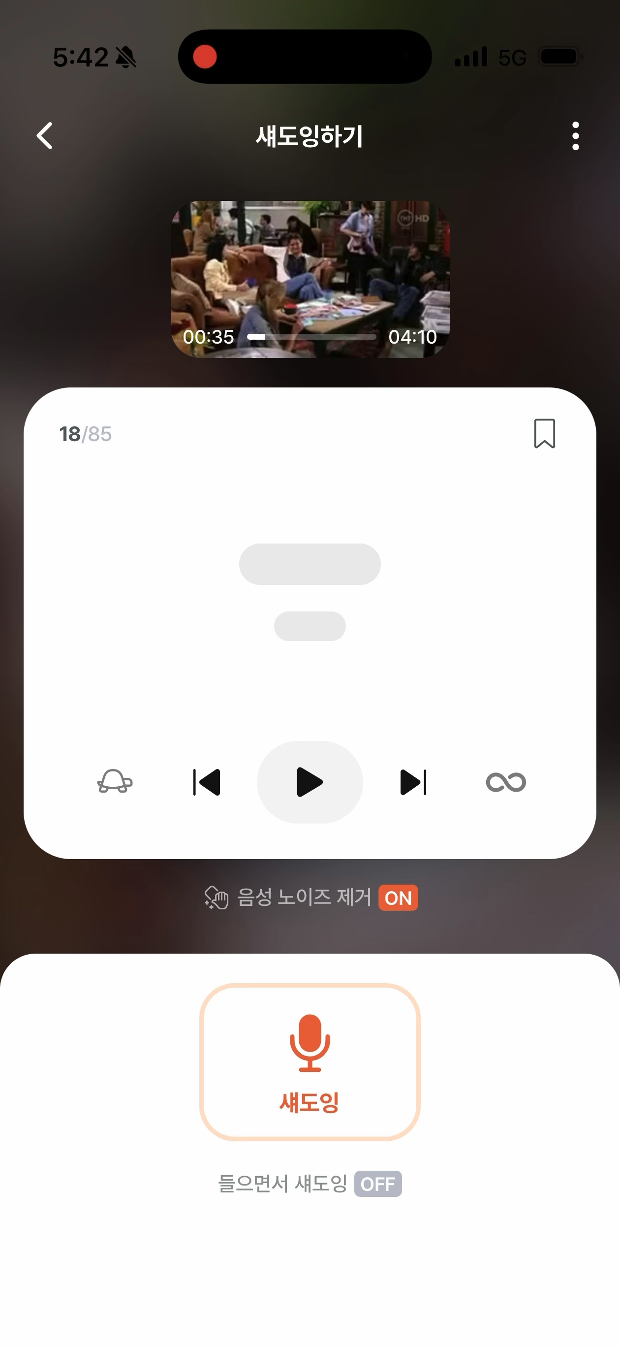 쉐디 쉐도잉 화면